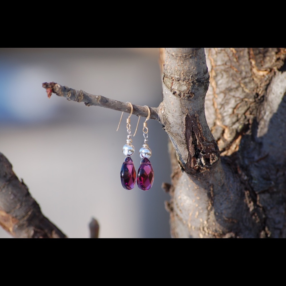 Garnet gold and silver earrings